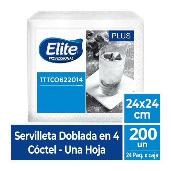 Servilleta Elite 24cm x 24cm blanca x 200unds